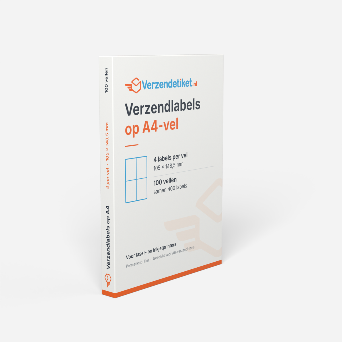 Verzendlabels op A4, 4 per vel <br>(doos met 100 vellen)