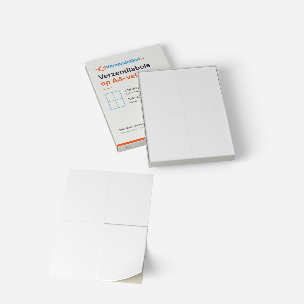 Verzendlabels op A4, 4 per vel <br>(doos met 100 vellen)